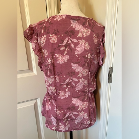 Floral Ruffle short Sleeve Top - Pink - Picture 4 of 5